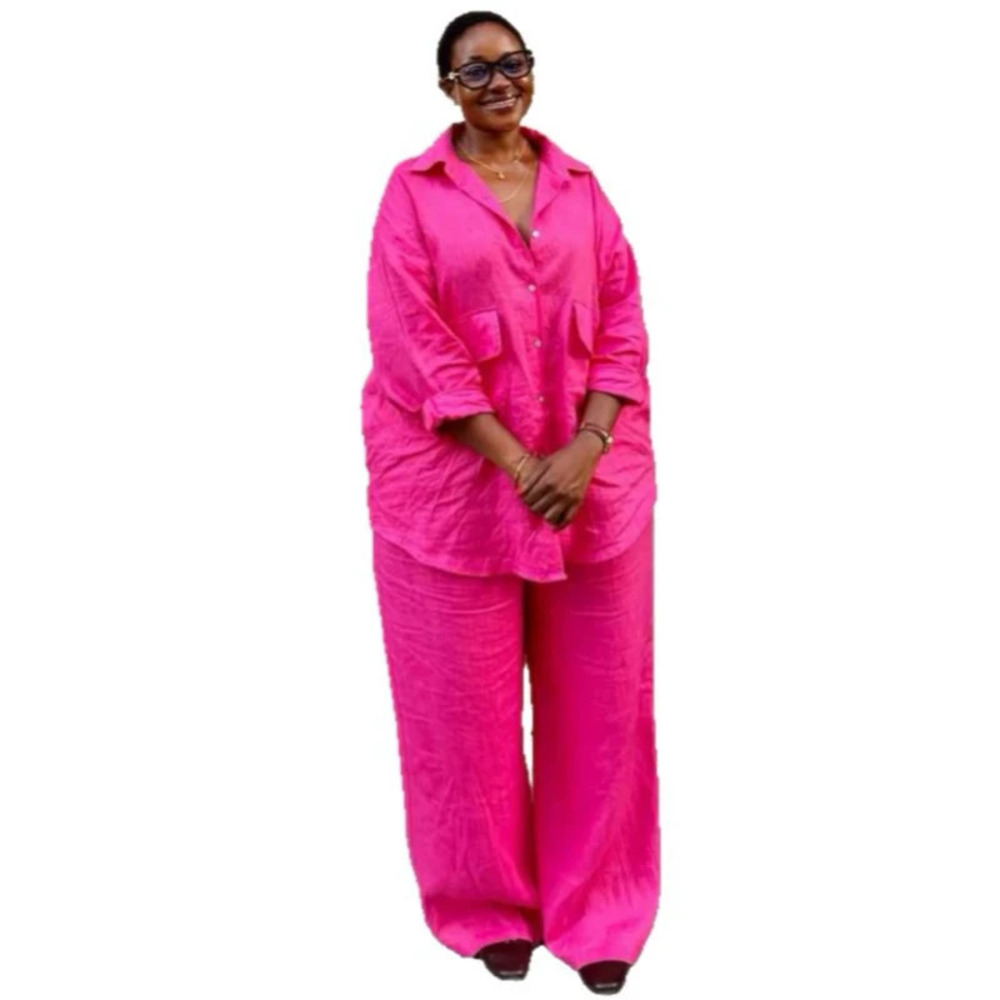 ZARA Plus Size Long Sleeve Lapel Cardigan Shirt and Loose Pants Set for Women